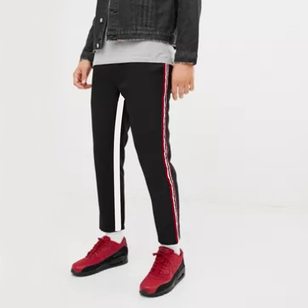 Modern Culture Casual Cotton Pant Black with White/Burgundy Side Stripes Sz 5XL